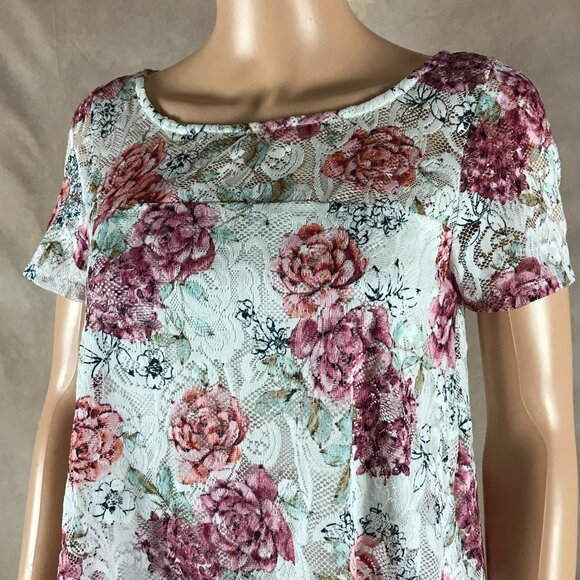 ROBBIE BEE Floral Lace Short Sleeve Asymmetrical Dress NEW Petite Medium - Picture 3 of 8
